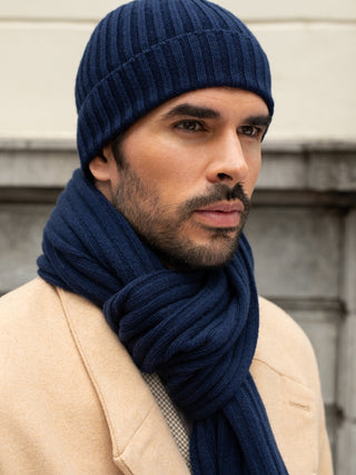 Milano (navy blue) - Italian 100% cashmere ribbed beanie (unisex) - Glamourous Grace