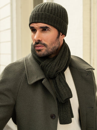 Milano (dark green) - Italian 100% cashmere ribbed beanie (unisex) - Glamourous Grace