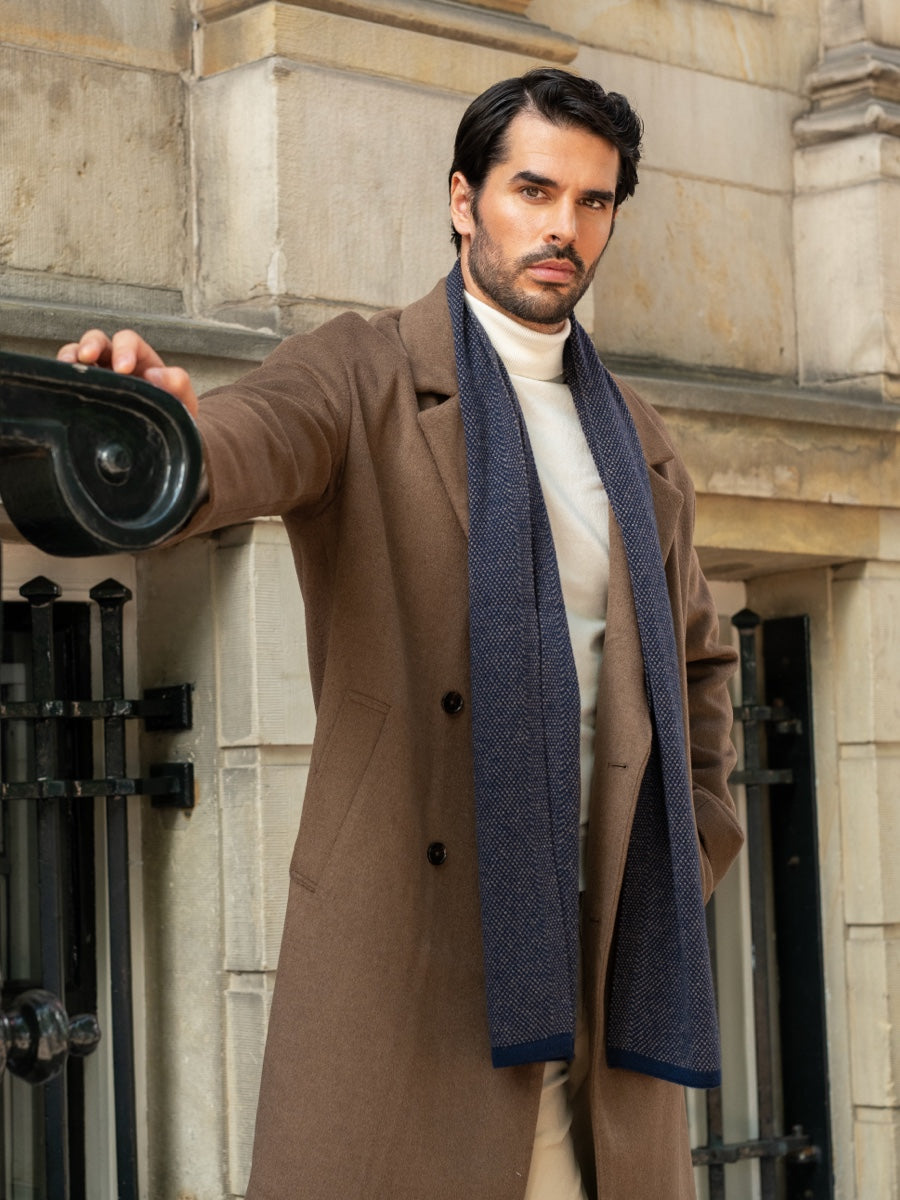 Riccardo (blue & brown) - Italian cashmere scarf with pattern - Glamourous Grace