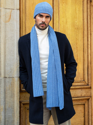 Napoli (light blue) - Italian 100% cashmere ribbed scarf (unisex) - Glamourous Grace