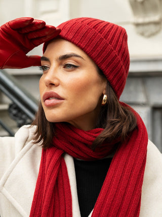 Milano (red) - Italian 100% cashmere ribbed beanie (unisex) - Glamourous Grace