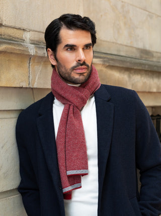 Riccardo (red & grey) - Italian 100% cashmere scarf with pattern - Glamourous Grace