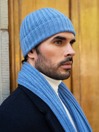 Napoli (light blue) - Italian 100% cashmere ribbed scarf (unisex) - Glamourous Grace