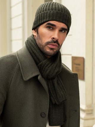 Napoli (dark green) - Italian 100% cashmere ribbed scarf (unisex) - Glamourous Grace