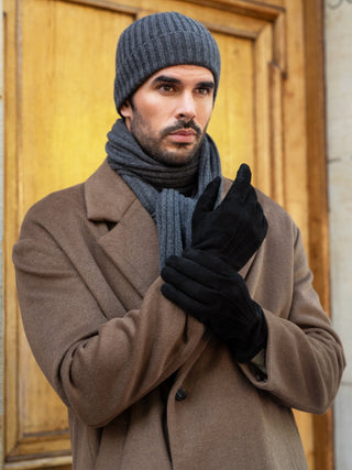 Napoli (dark grey) - Italian 100% cashmere ribbed scarf (unisex) - Glamourous Grace