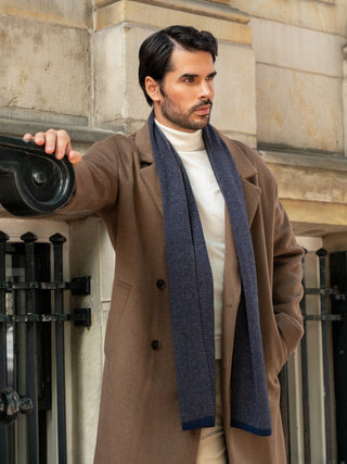 Riccardo (blue & brown) - Italian cashmere scarf with pattern - Glamourous Grace