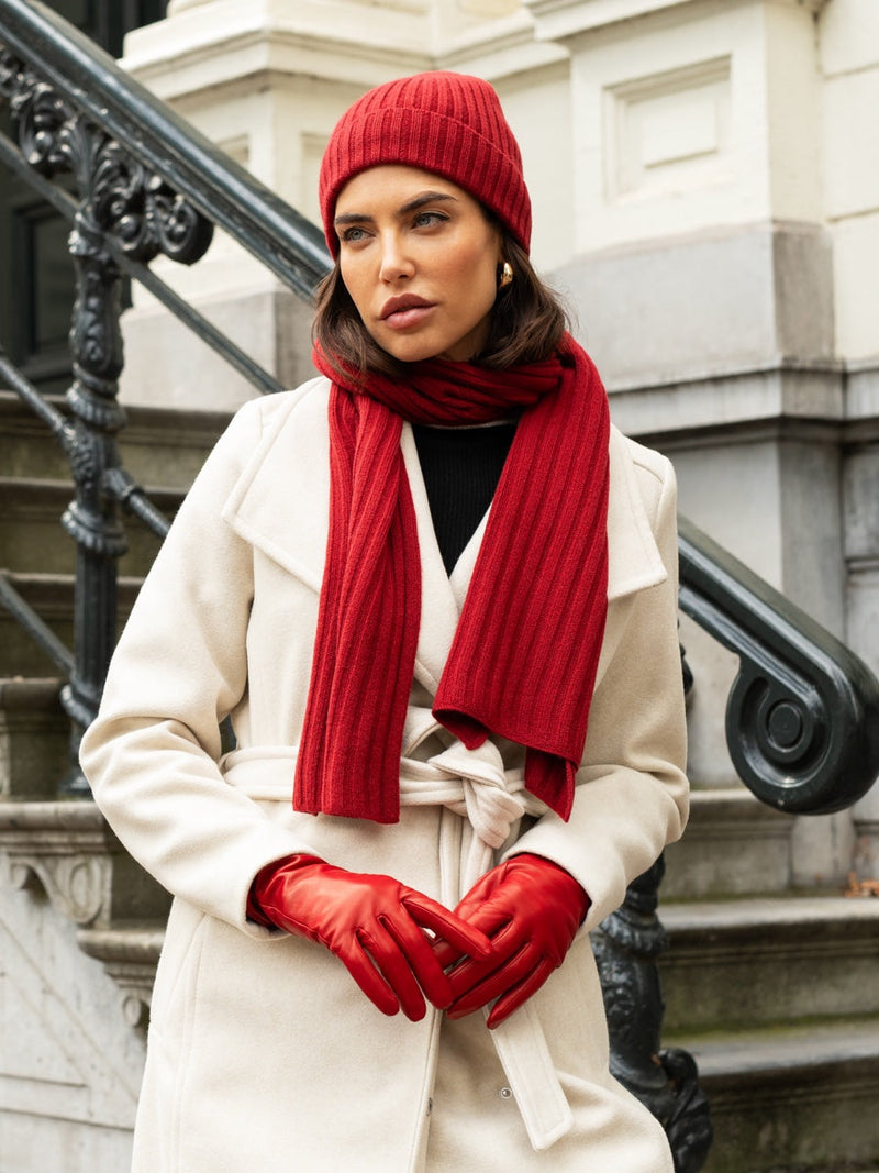 Milano (red) - Italian 100% cashmere ribbed beanie (unisex) - Glamourous Grace