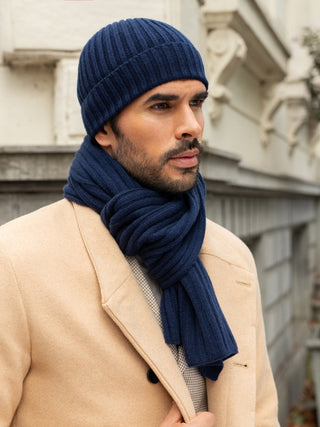 Napoli (navy blue) - Italian 100% cashmere ribbed scarf (unisex) - Glamourous Grace