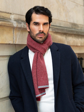 Riccardo (red & grey) - Italian 100% cashmere scarf with pattern - Glamourous Grace