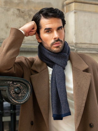Riccardo (blue & brown) - Italian cashmere scarf with pattern - Glamourous Grace