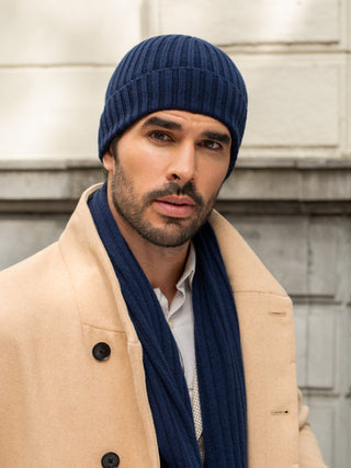 Milano (navy blue) - Italian 100% cashmere ribbed beanie (unisex) - Glamourous Grace