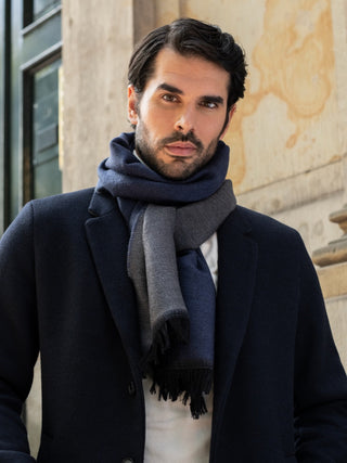 Romeo (blue/grey) - Italian warm and soft scarf made from 100% wool - Glamourous Grace