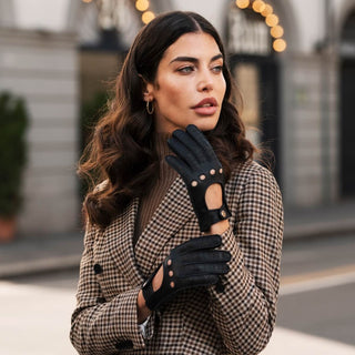 Maria (black) - Italian driving gloves made of American deerskin leather - Glamourous Grace
