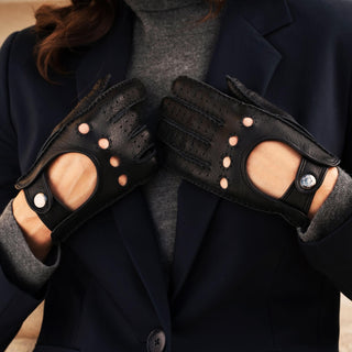 Maria (black) - Italian driving gloves made of American deerskin leather - Glamourous Grace