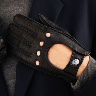 Maria (black) - Italian driving gloves made of American deerskin leather - Glamourous Grace
