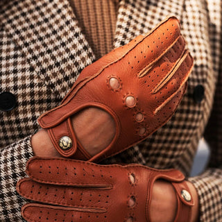 Maria (brown) - Italian driving gloves made of American deerskin leather - Glamourous Grace