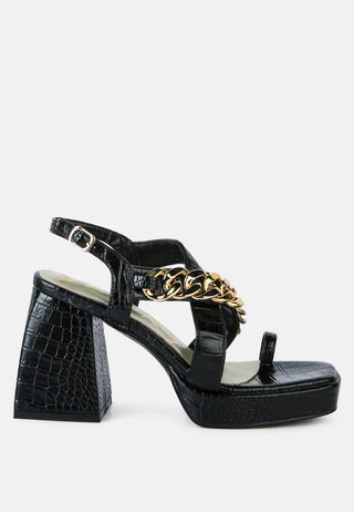 Frecklin Metal Chain Block Heel Sandals
