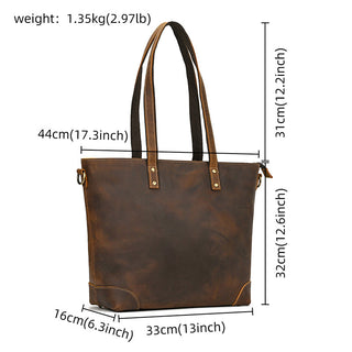 Full Grain Leather Tote Bag Handcrafted Office Bag Leather Shoulder Bag Women Tote With Zipper Outside Pocket