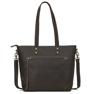 Full Grain Leather Tote Bag Handcrafted Office Bag Leather Shoulder Bag Women Tote With Zipper Outside Pocket
