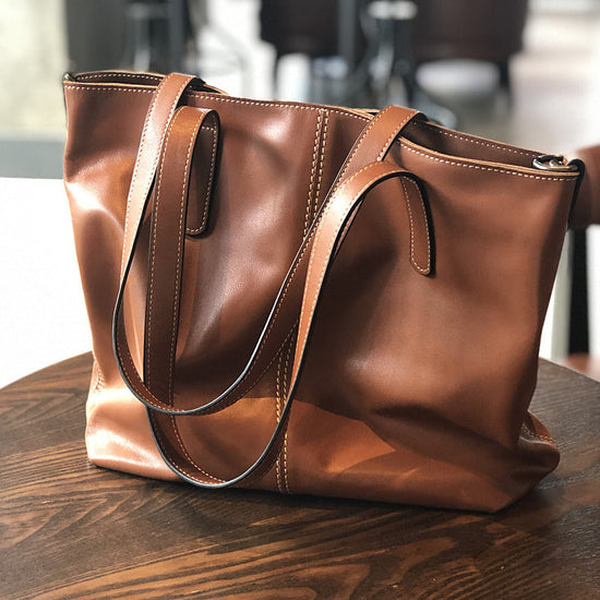 Full Grain Leather Tote Bag Women Leather Purse Leather Work Student Bag T21017