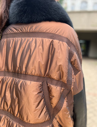 Sienna Genuine Lamb Leather Polar Fox Fur Trim Jacket in Umber