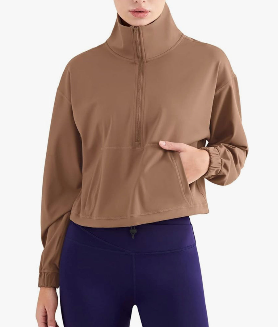 Women's Athletic Running/Yoga Cropped Jacket, 1/2 zip - Glamourous Grace