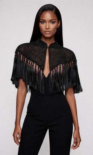 Black Tassel Cape - Glamourous Grace