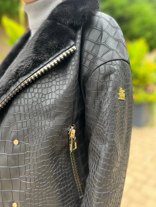 Ferrari Exclusive Genuine Mink Fur Croco Effect Leather Jacket
