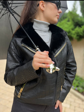 Ferrari Exclusive Genuine Mink Fur Croco Effect Leather Jacket