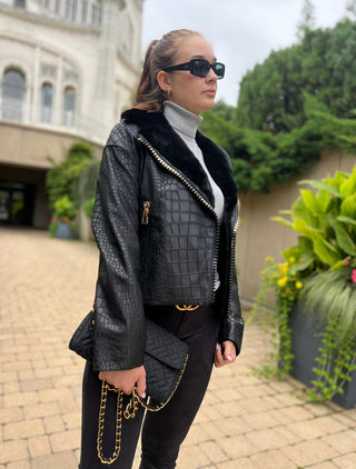 Ferrari Exclusive Genuine Mink Fur Croco Effect Leather Jacket
