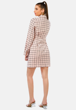 Full Sleeve Chequered Shirt Dress