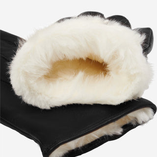 Francesca (black) - Italian lambskin leather gloves with white rabbit fur lining - Glamourous Grace