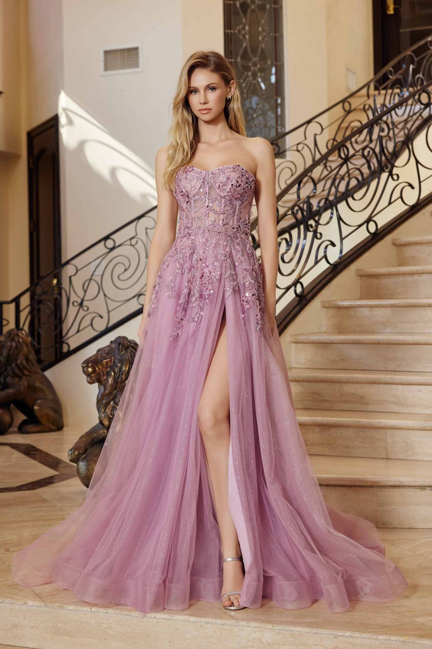 Nox Anabel G1371 Long A-Line Tulle Dress With A Sweetheart Top Sequin Applique - Glamourous Grace
