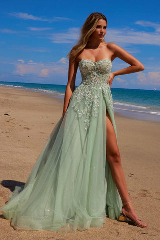 Nox Anabel G1371 Long A-Line Tulle Dress With A Sweetheart Top Sequin Applique