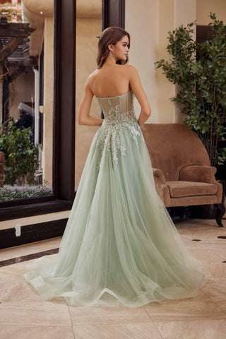 Nox Anabel G1371 Long A-Line Tulle Dress With A Sweetheart Top Sequin Applique