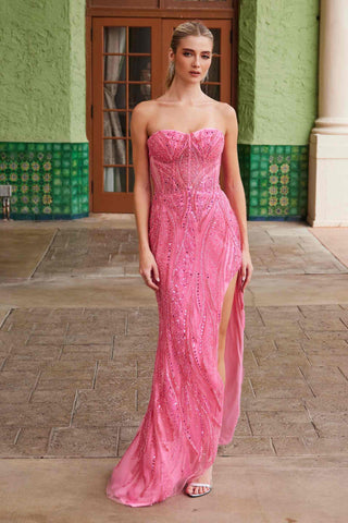 Nox Anabel G1650 Strapless Dress With A Semi-Sweetheart Top Embroidery - Slit