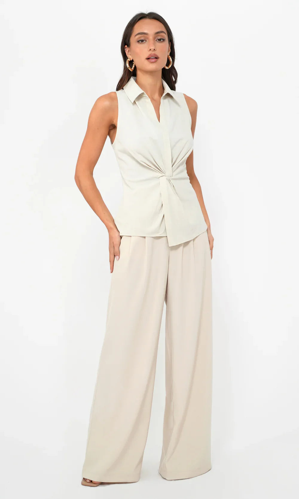 Rola Textured Sleeveless Ecru Top - Glamourous Grace