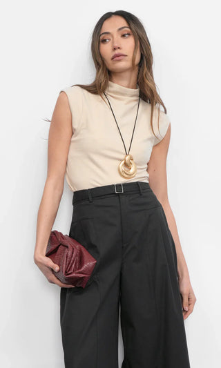 Paloma Sand Funnel Neck Knit Top