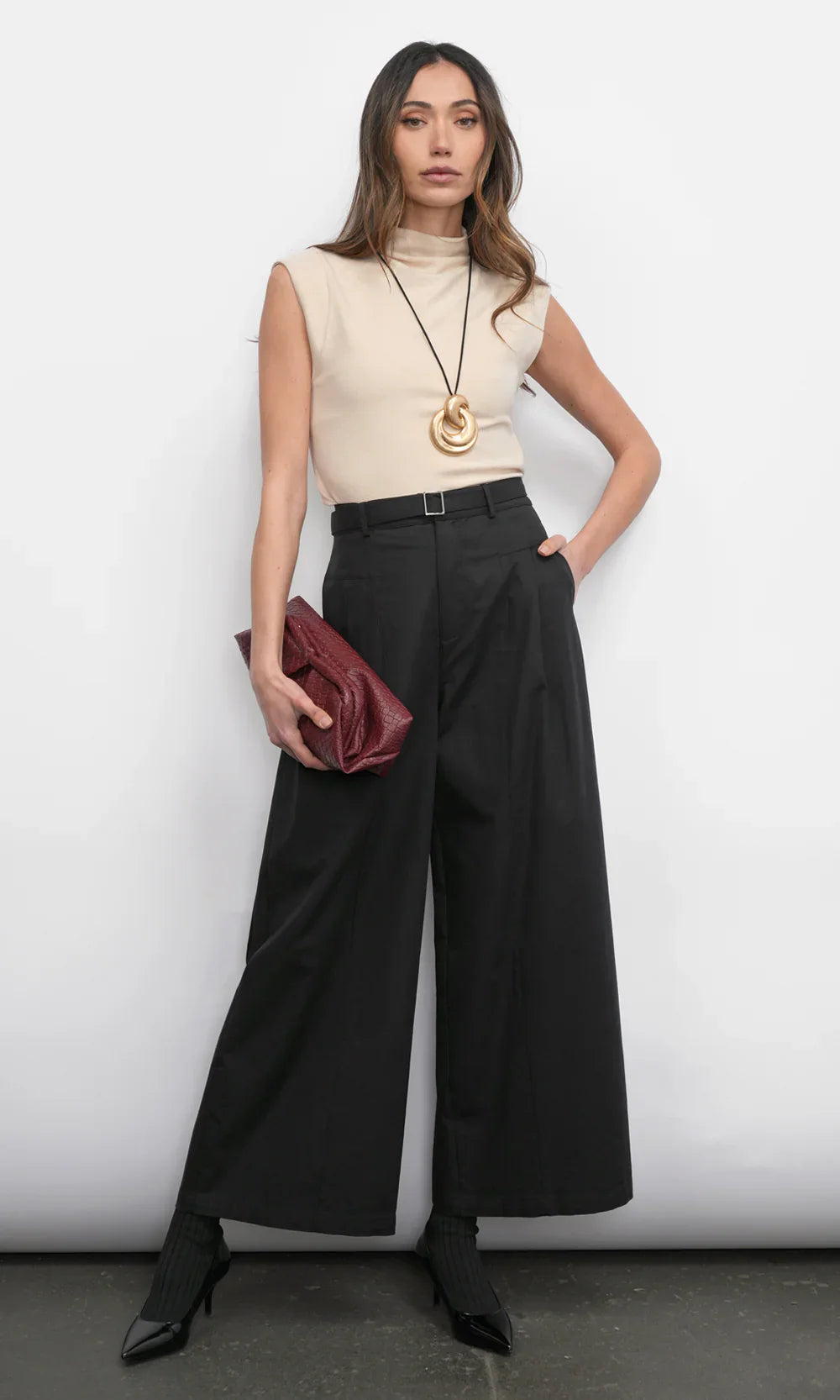 Paloma Sand Funnel Neck Knit Top