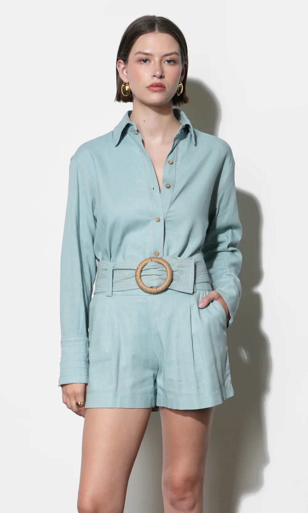 Lily Belted Denim Blue Linen Blend Shorts - Glamourous Grace