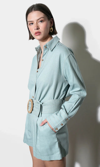 Emily Oversized Denim Blue Linen Blend Shirt - Glamourous Grace
