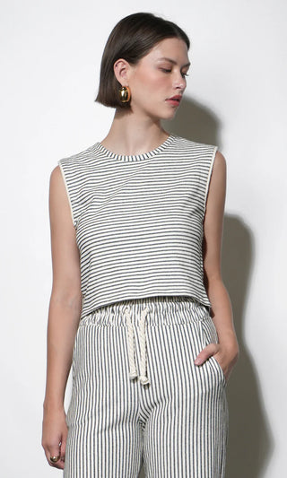 Daphne Sleeveless Black & Ivory Knit Shell Top - Glamourous Grace