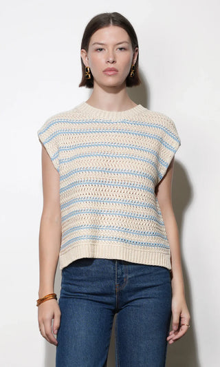 Solana Boxy Ivory & Blue Sweater Top - Glamourous Grace