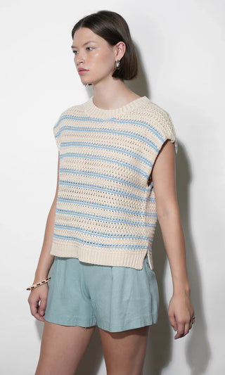 Solana Boxy Ivory & Blue Sweater Top - Glamourous Grace