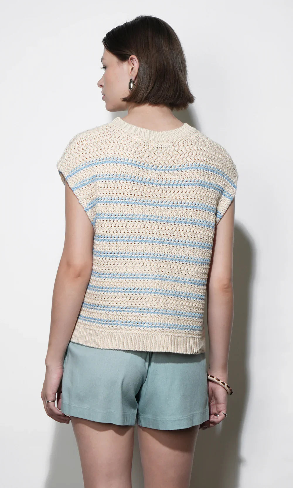 Solana Boxy Ivory & Blue Sweater Top - Glamourous Grace