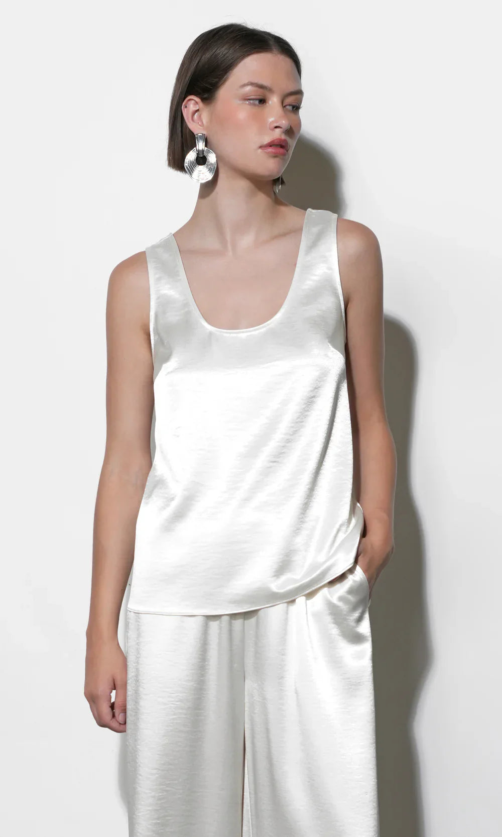 Ariana Easy Ivory Satin Sleeveless Top - Glamourous Grace