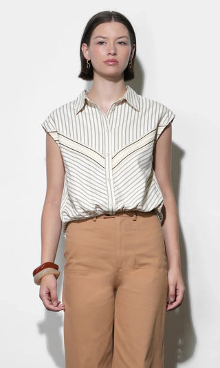 Everly Dolman Stripe Cream Shirt Elastic Hem