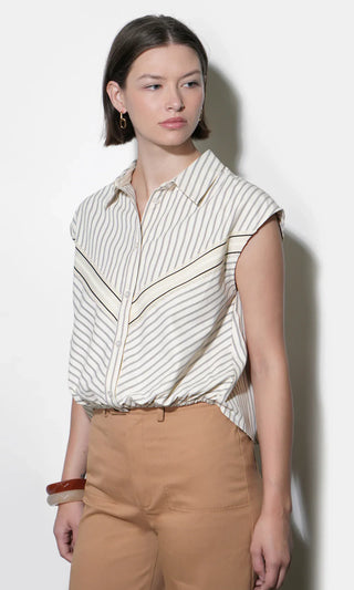 Everly Dolman Stripe Cream Shirt Elastic Hem