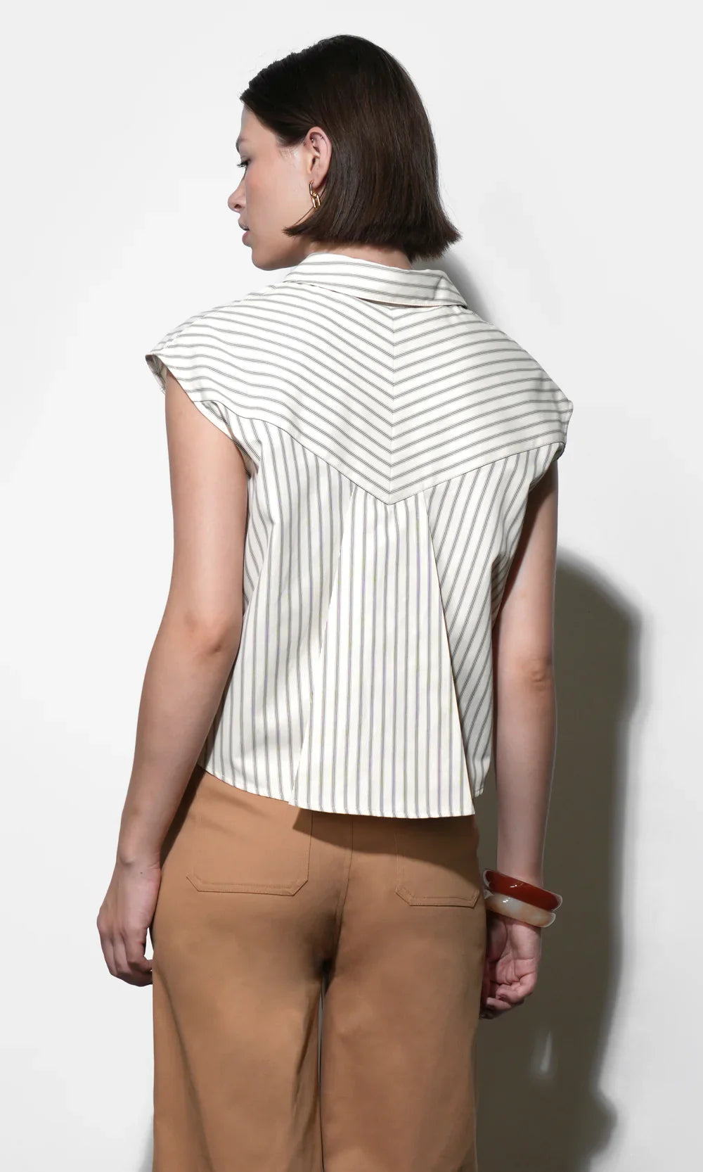 Everly Dolman Stripe Cream Shirt Elastic Hem