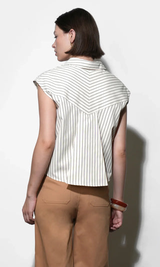 Everly Dolman Stripe Cream Shirt Elastic Hem